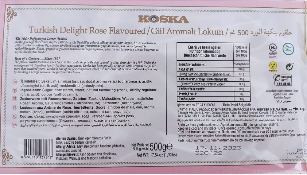 Koska rose-flavored lokum close-up highlighting chewy texture and aroma.