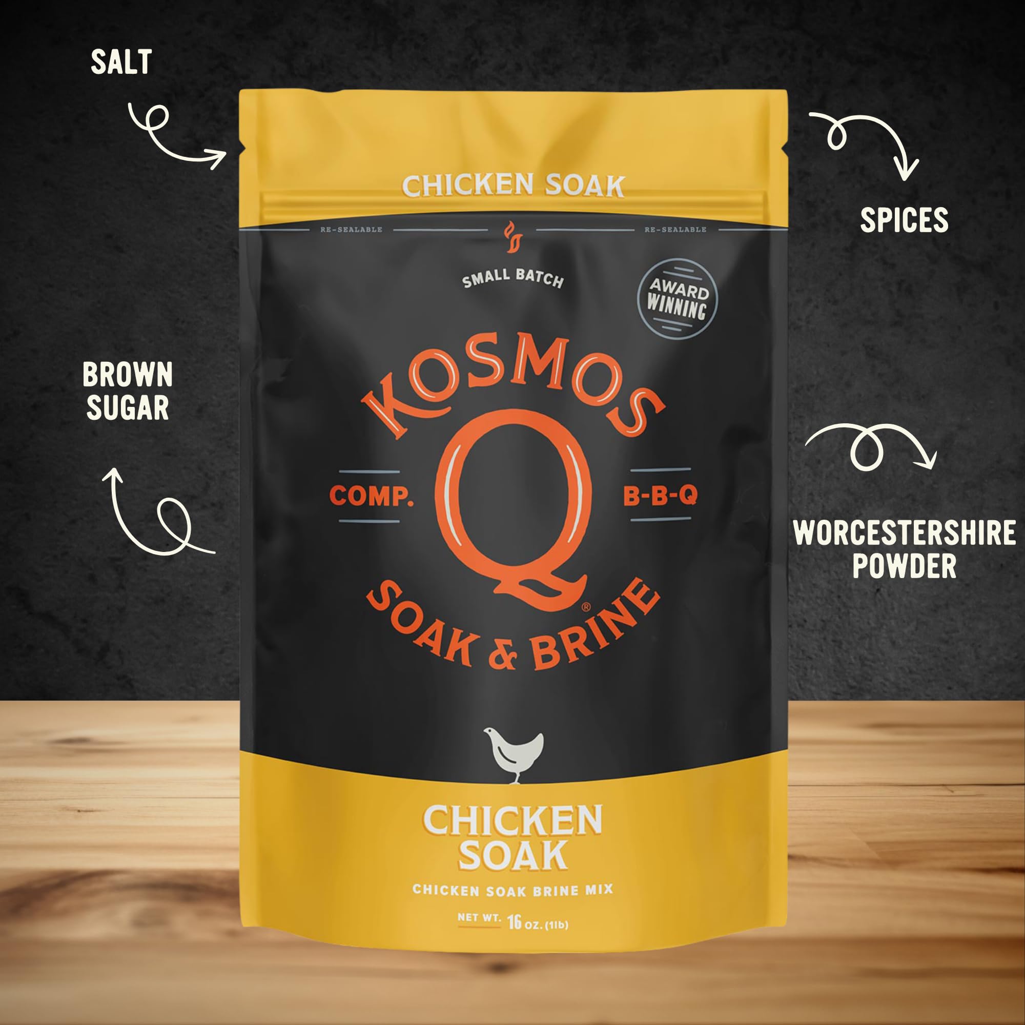 Chicken soaking in Kosmos Q brine for enhanced moisture and tenderness.