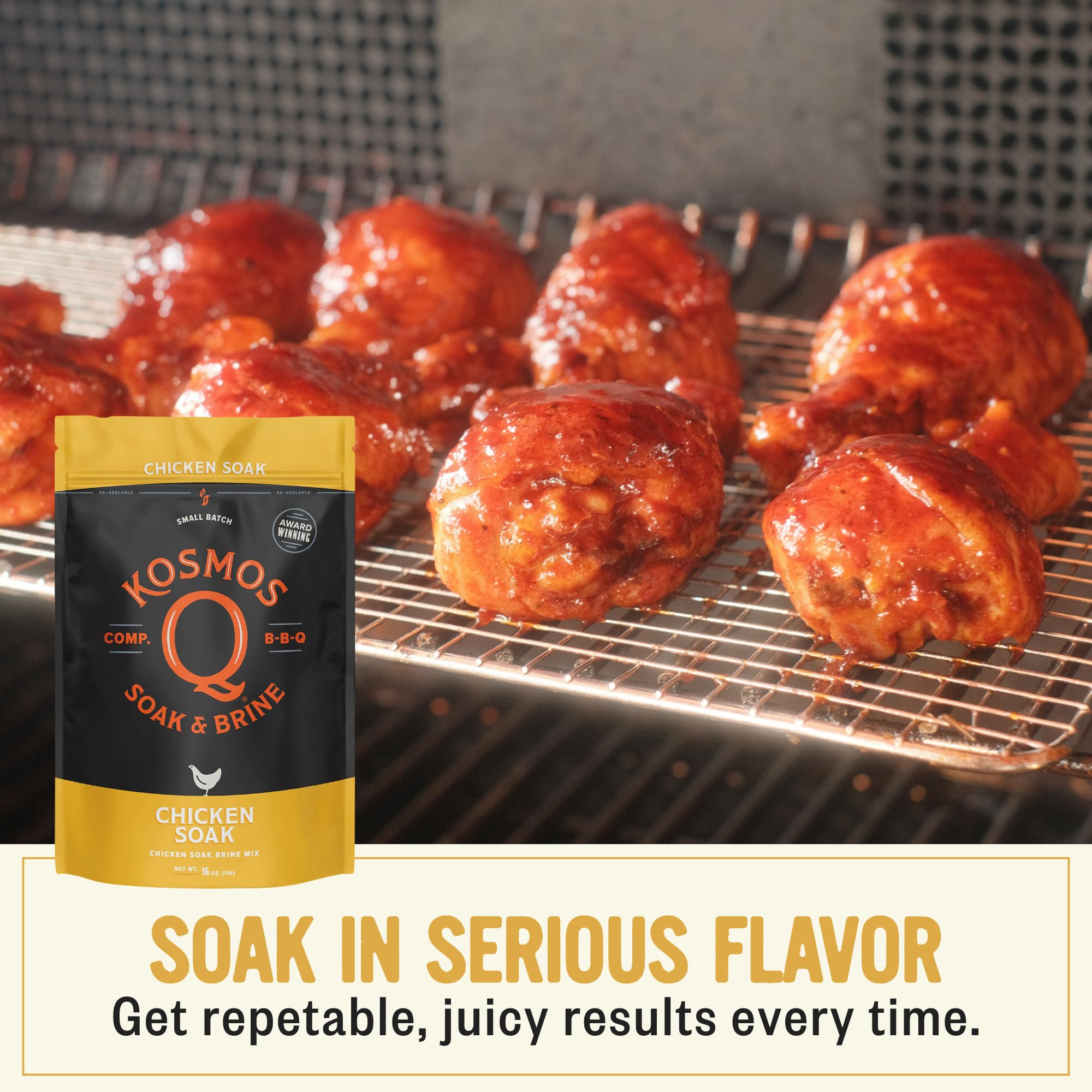 Roasted chicken with Kosmos Q brine yields rich, balanced seasoning.