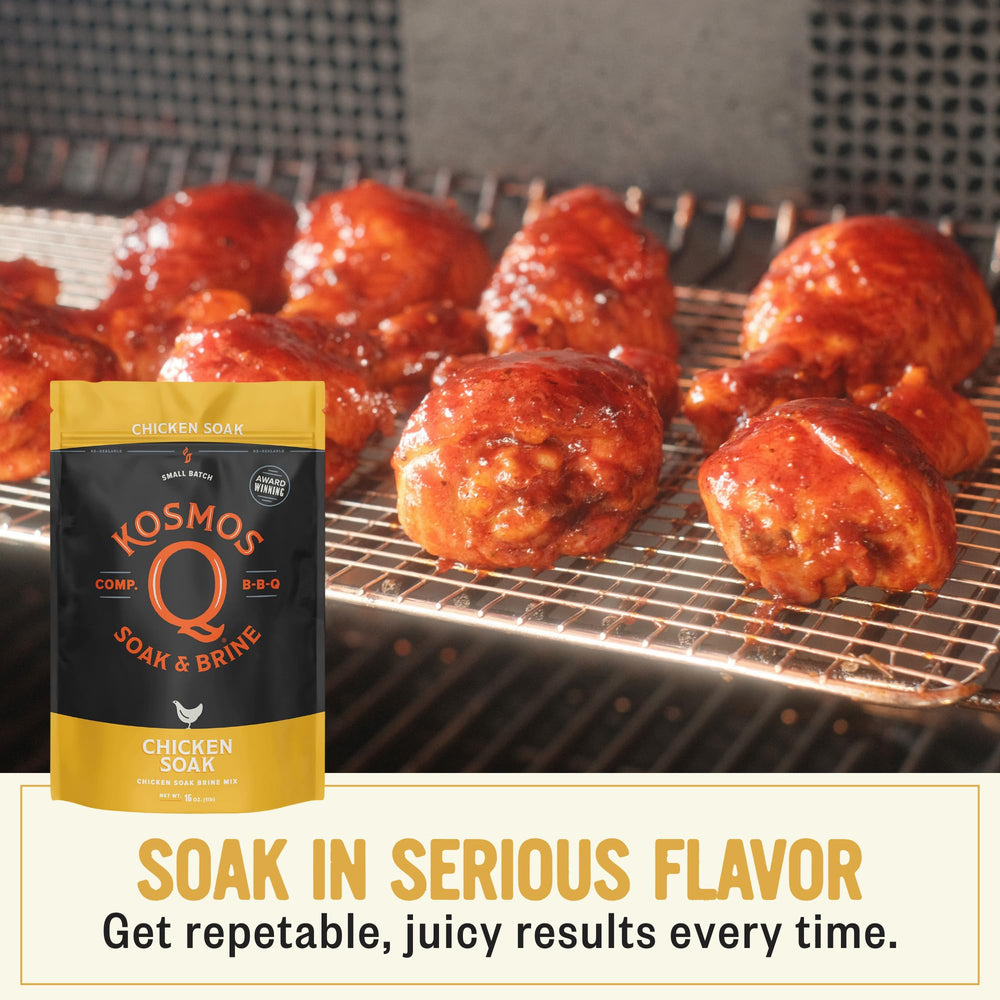 Roasted chicken with Kosmos Q brine yields rich, balanced seasoning.