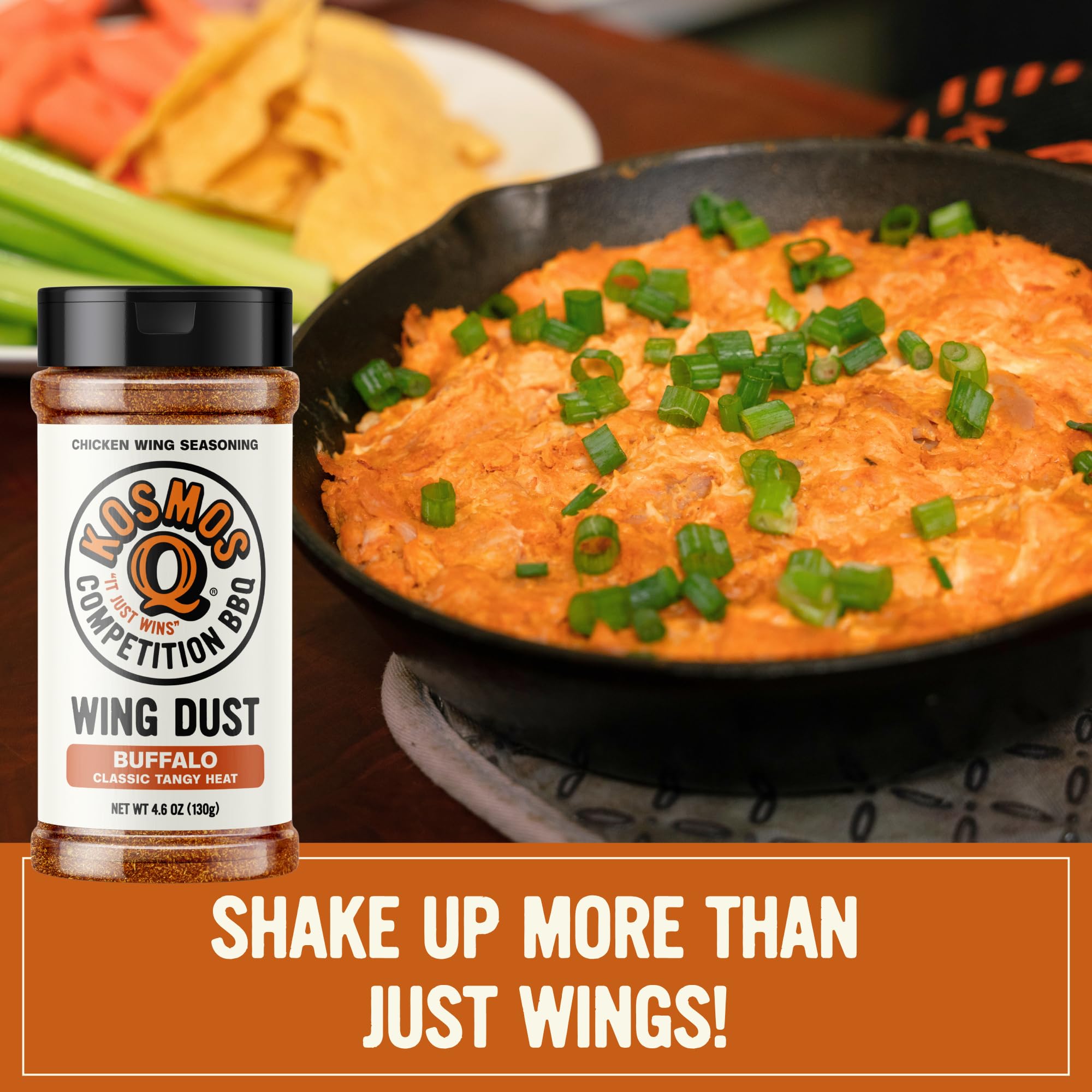 Kosmos Q Buffalo Wing Dust on chips upgrades flavor quickly.