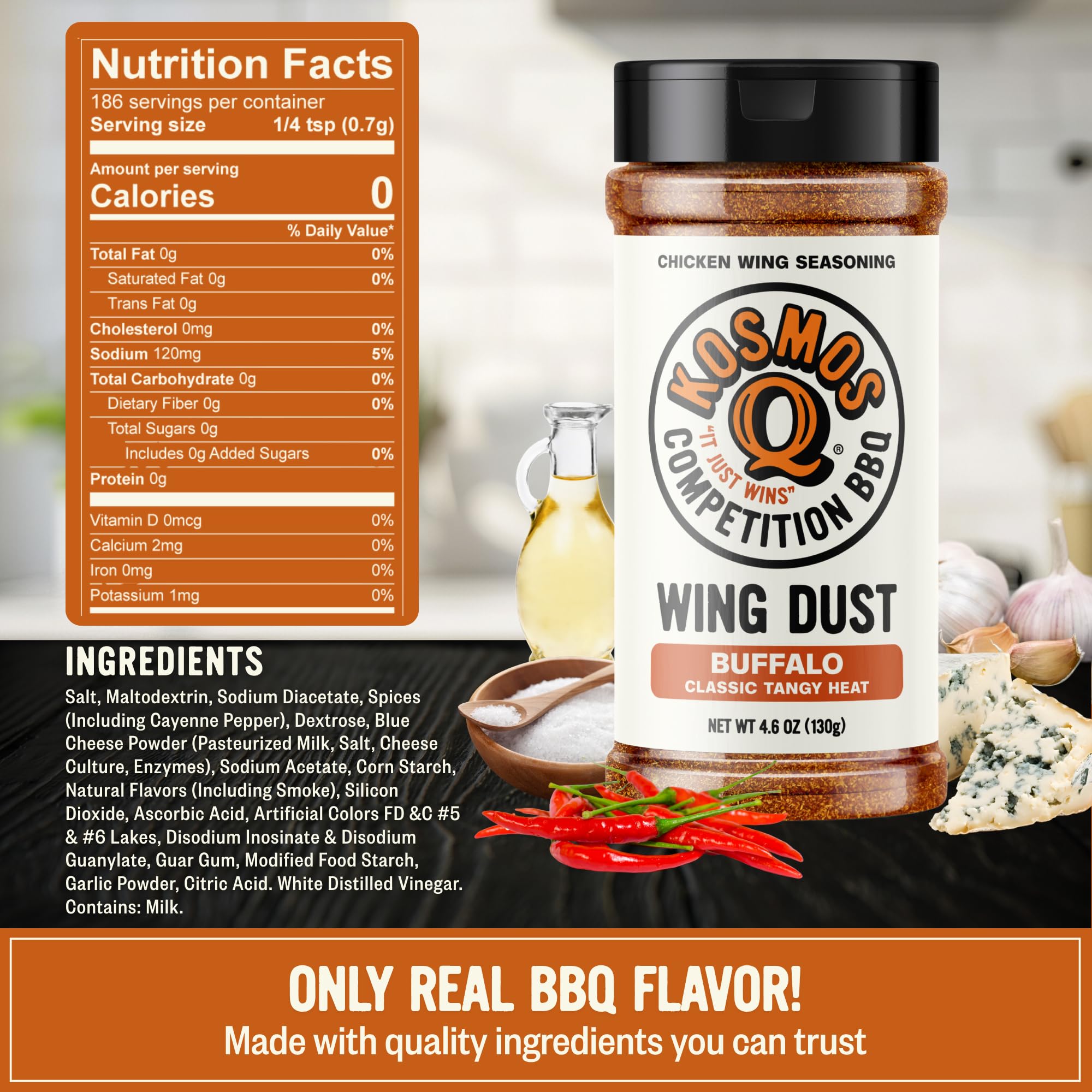 Kosmos Q Buffalo Wing Dust on popcorn for savory, game-night flavor.