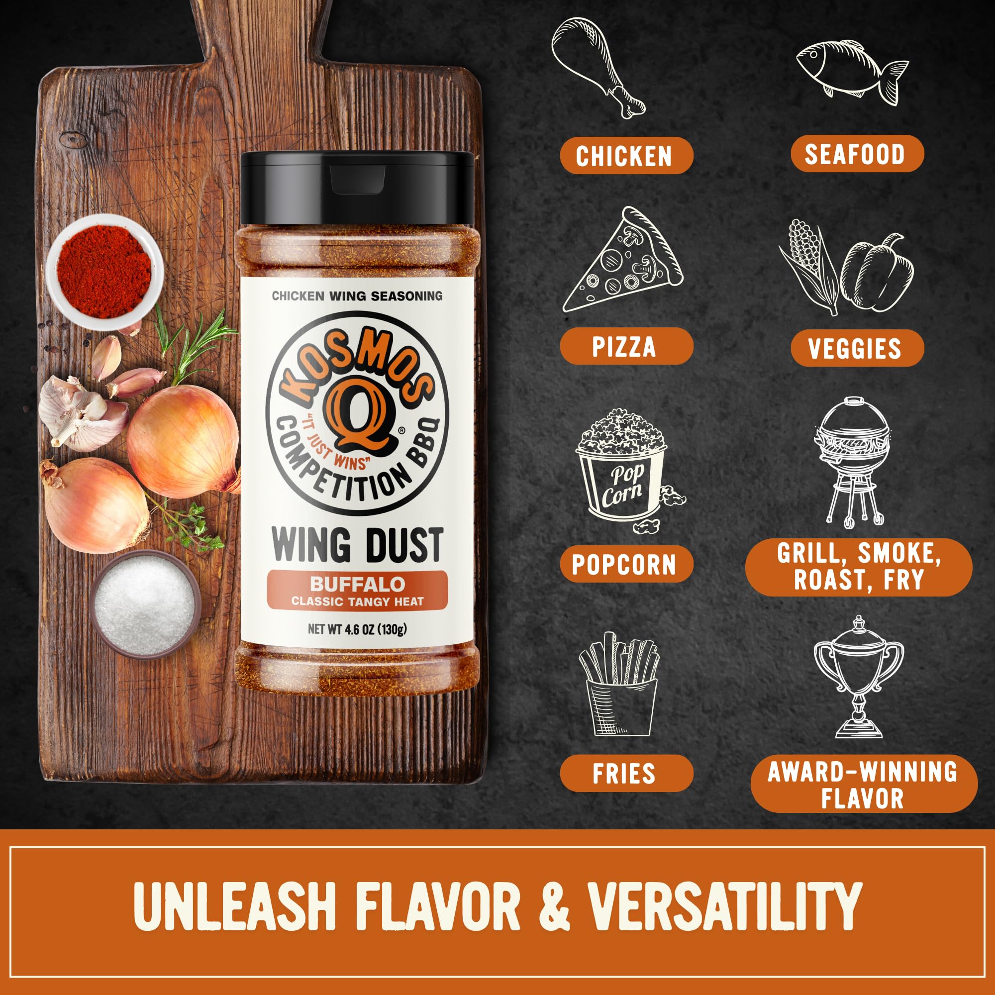 Kosmos Q Buffalo Wing Dust on turkey wings adds heat without mess.