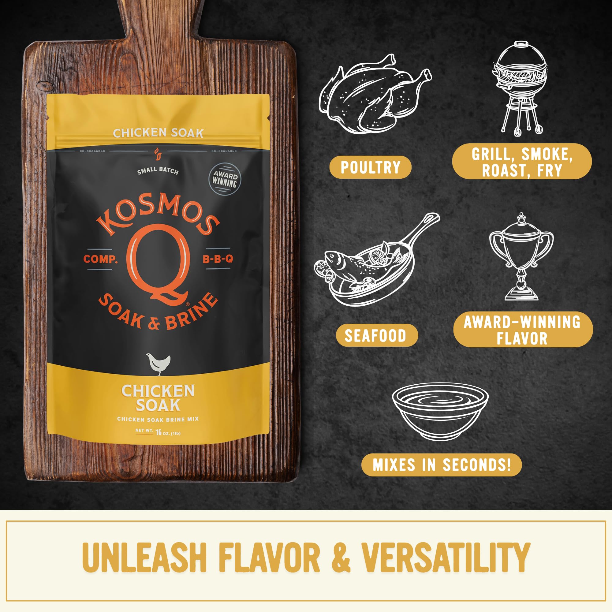 Grilled chicken marinated with Kosmos Q brine delivers smoky flavor.