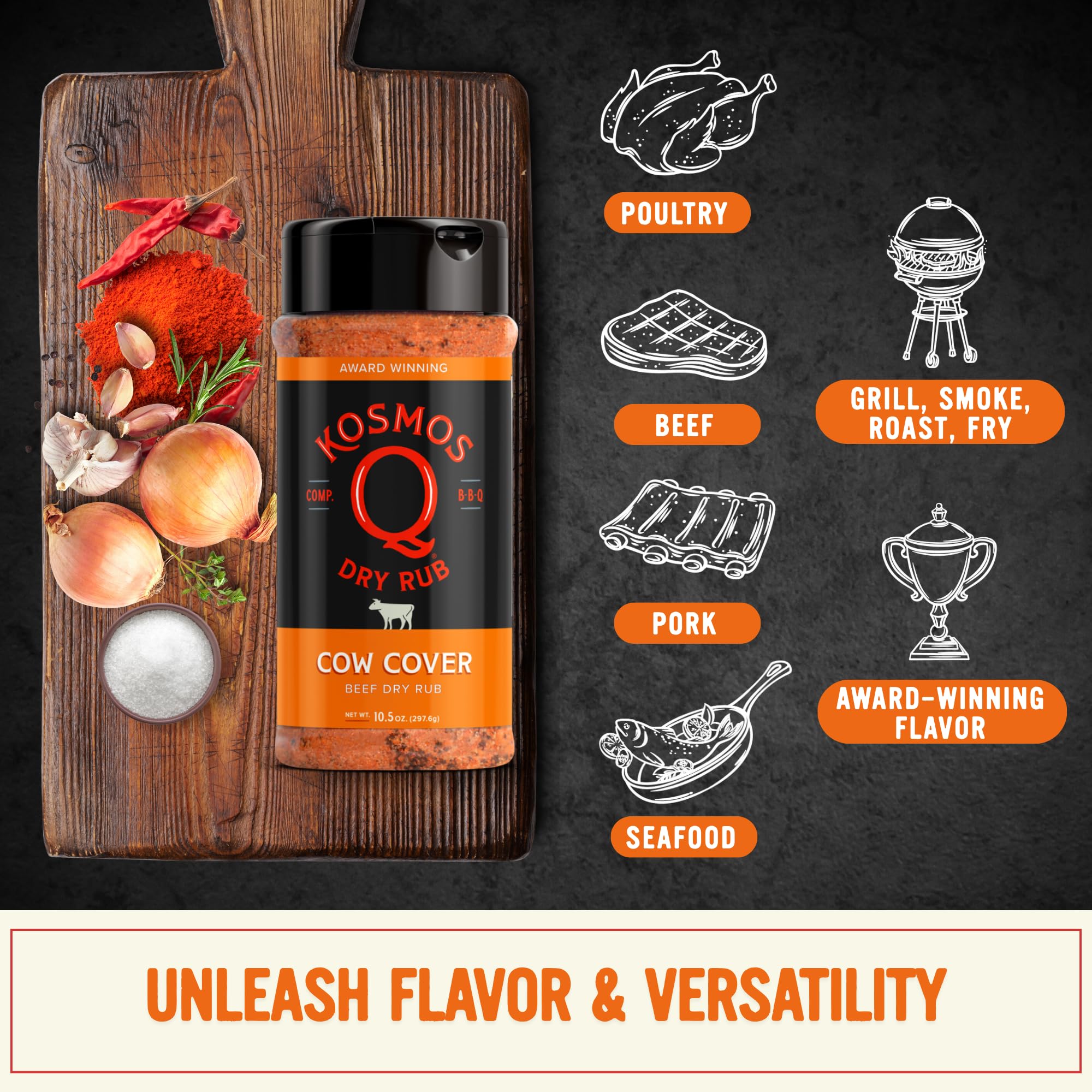 Kosmos Q Cow Cover on steak during grilling delivers robust flavor