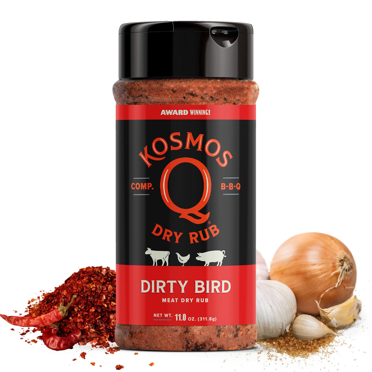 Kosmos Q Dirty Bird bottle pour for quick, even wings seasoning.