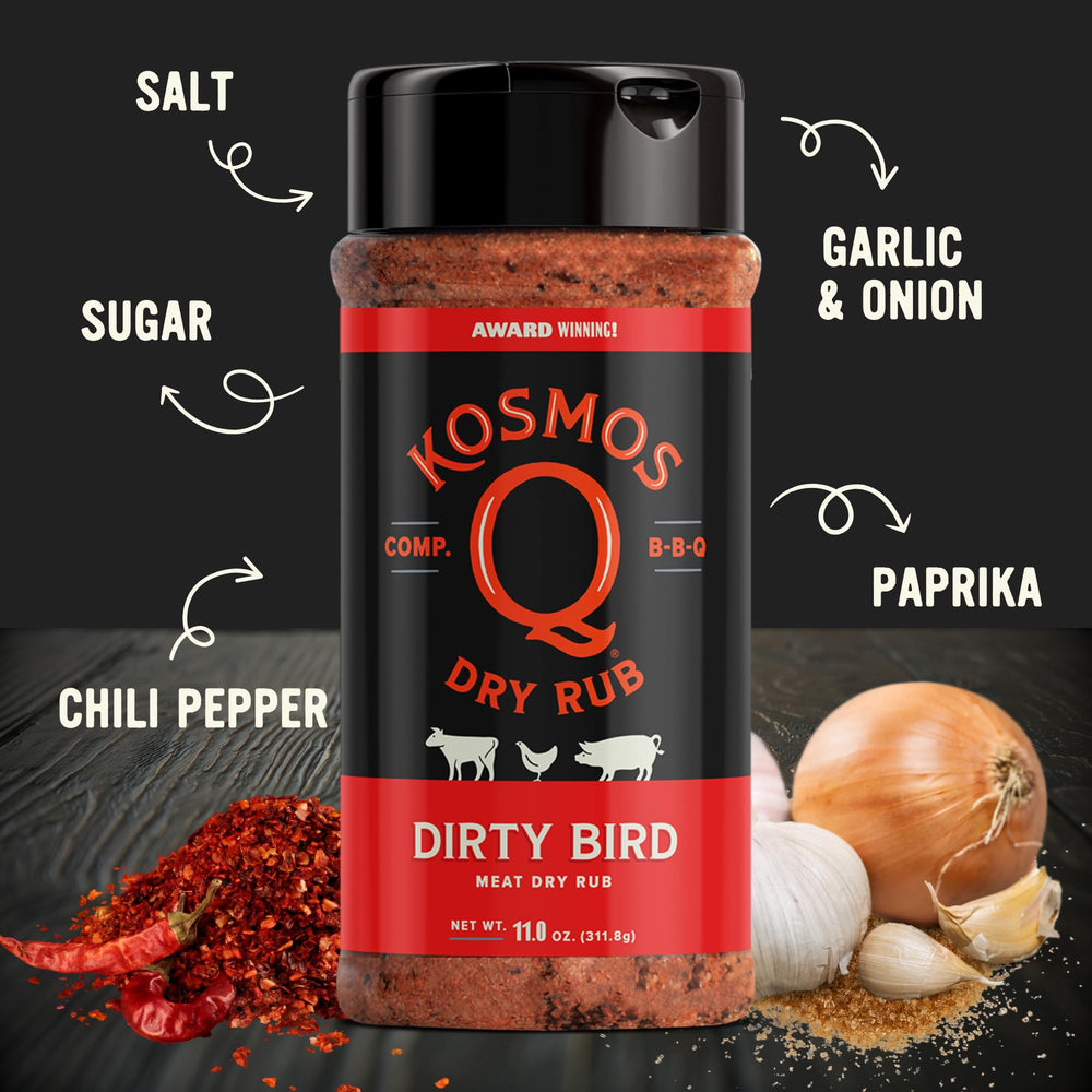 Kosmos Q Dirty Bird chicken wings seasoned for sweet heat flavor.