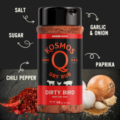 Kosmos Q Dirty Bird chicken wings seasoned for sweet heat flavor.