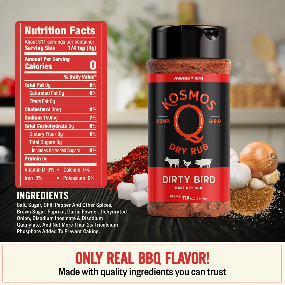 Kosmos Q Dirty Bird shaker top view shows mess-free, precise seasoning.
