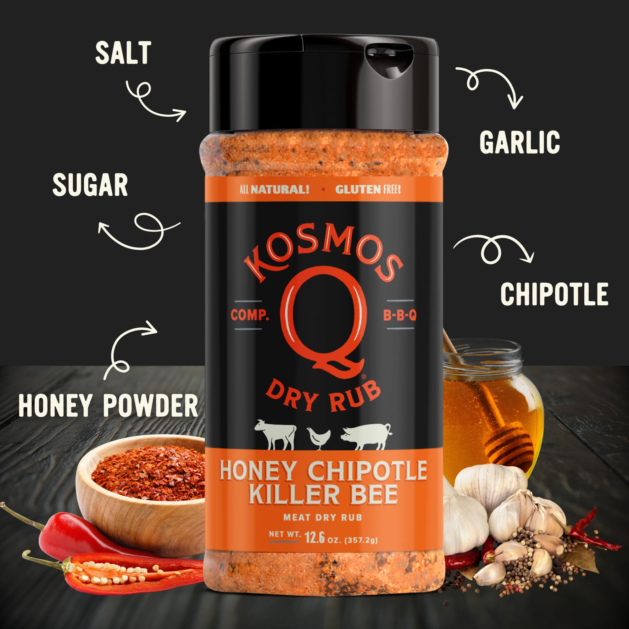 Kosmos Q Honey Chipotle Killer Bee rub on pork shoulder for savory crust