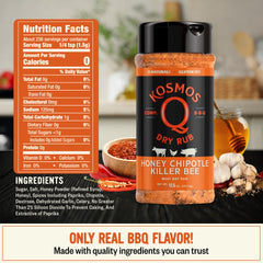 Kosmos Q Honey Chipotle Killer Bee rub on ribs during prep for flavor