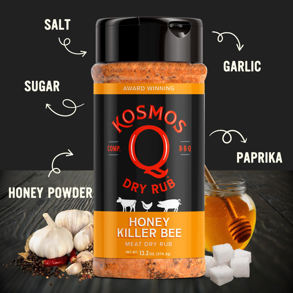Kosmos Q Honey Killer Bee BBQ Rub on grilled chicken with savory glaze