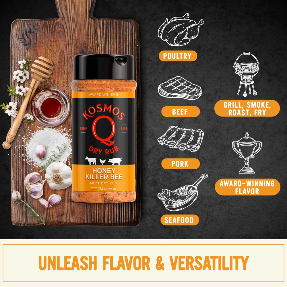Kosmos Q Honey Killer Bee BBQ Rub on ribs during smoking