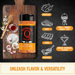 Kosmos Q Honey Killer Bee BBQ Rub on ribs during smoking