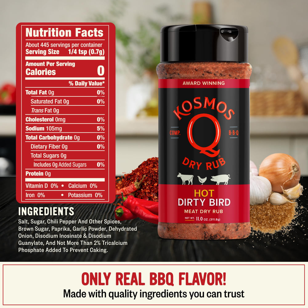 Kosmos Q Hot Dirty Bird bottle pour, ready for easy outdoor seasoning