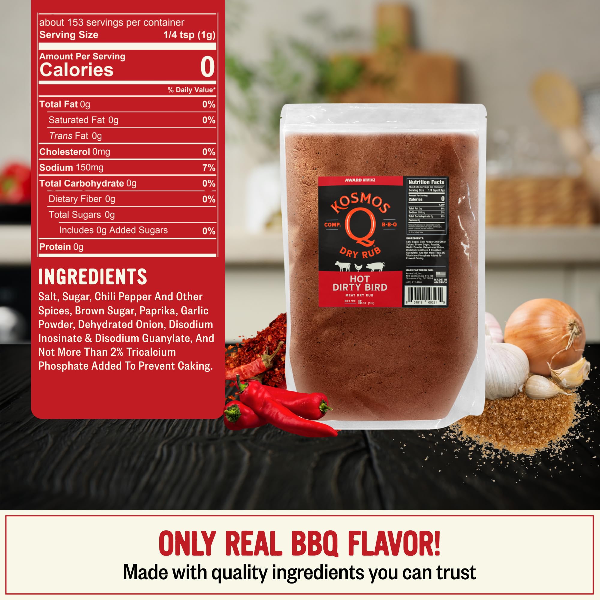 Kosmos Q Hot Dirty Bird ingredients highlight bold, spicy flavor potential.