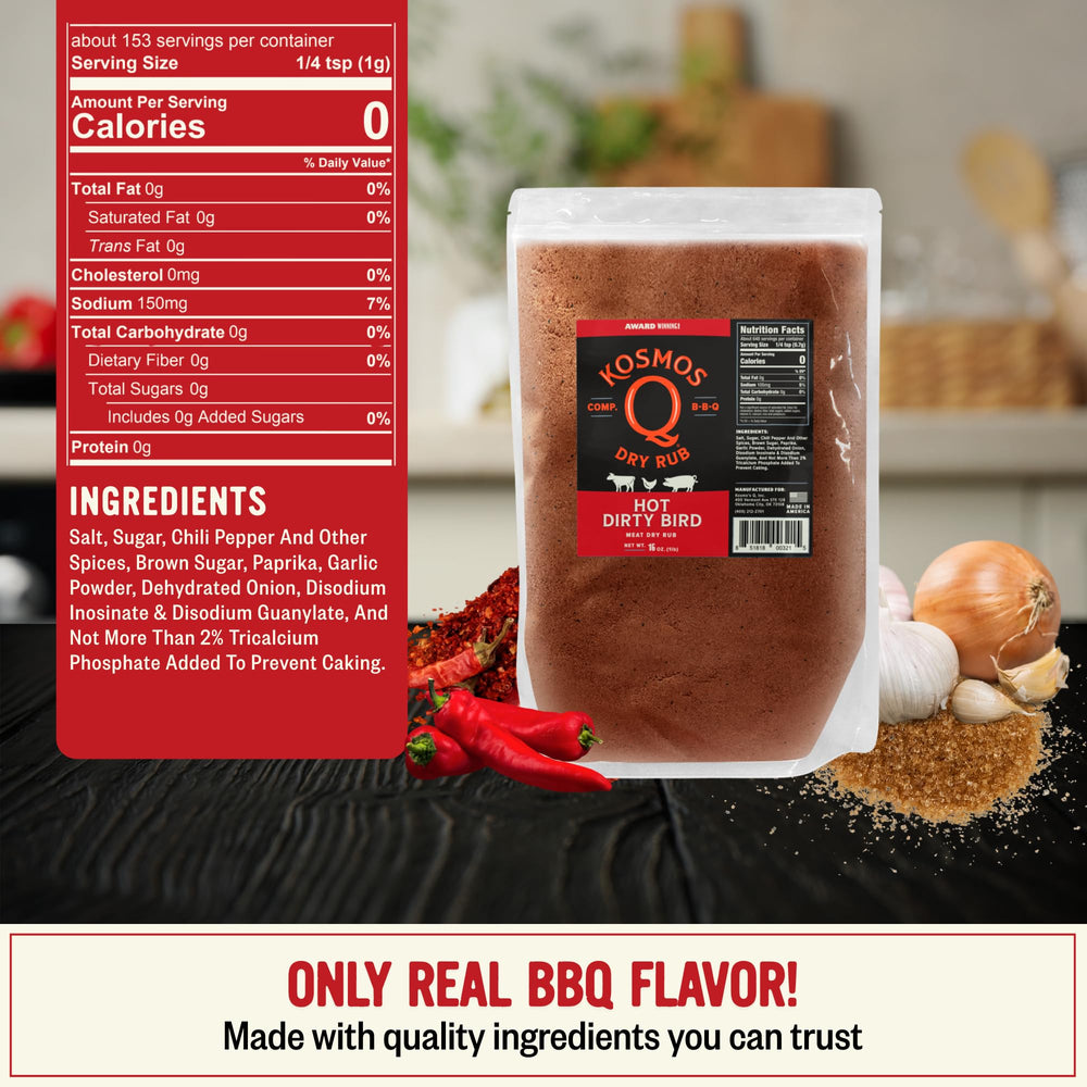 Kosmos Q Hot Dirty Bird ingredients highlight bold, spicy flavor potential.