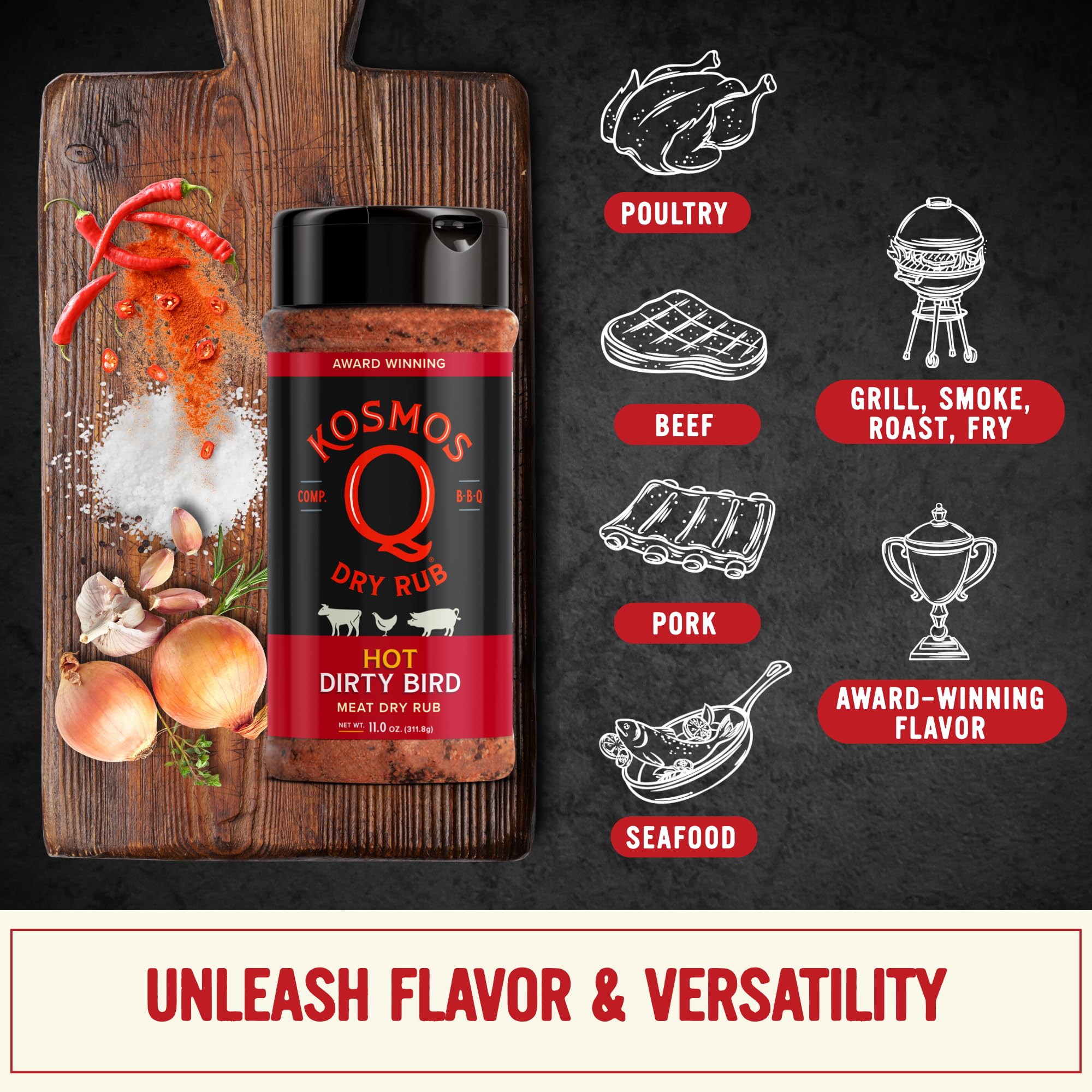 Kosmos Q Hot Dirty Bird turkey thighs, smoky-sweet spice for roasting