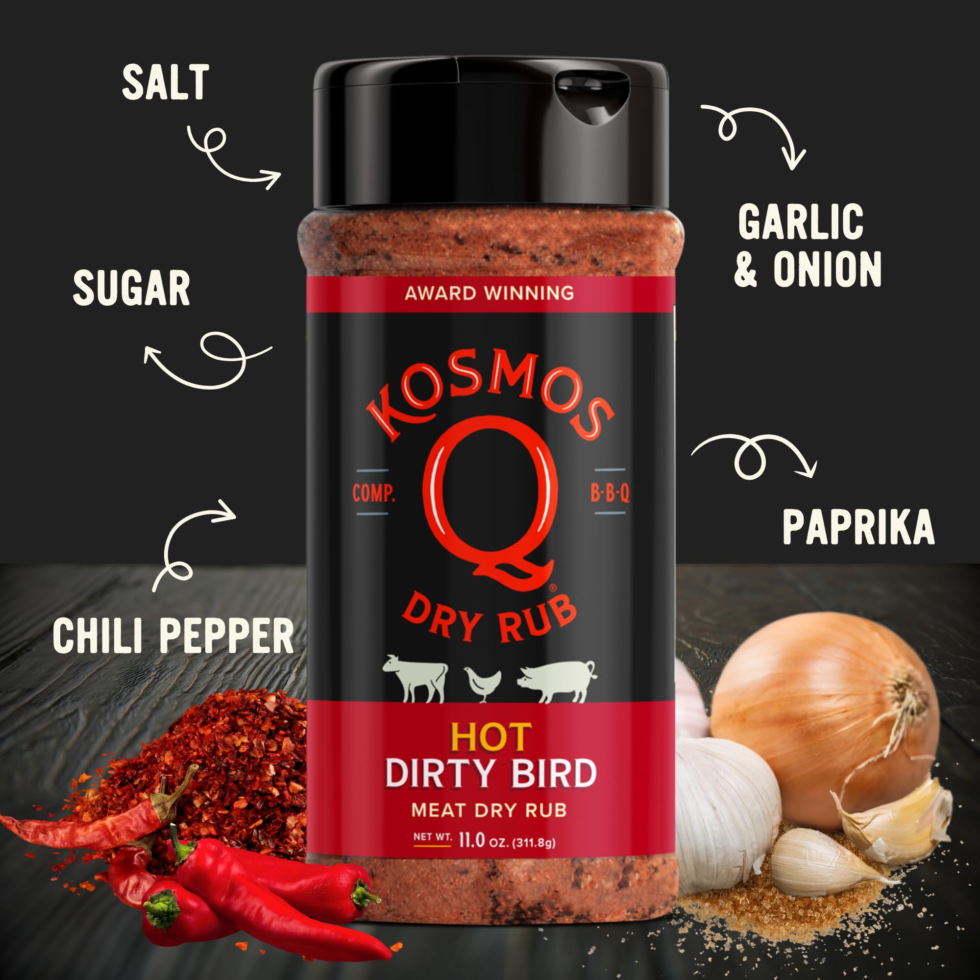 Kosmos Q Hot Dirty Bird wings on grill, flavorful heat from chili