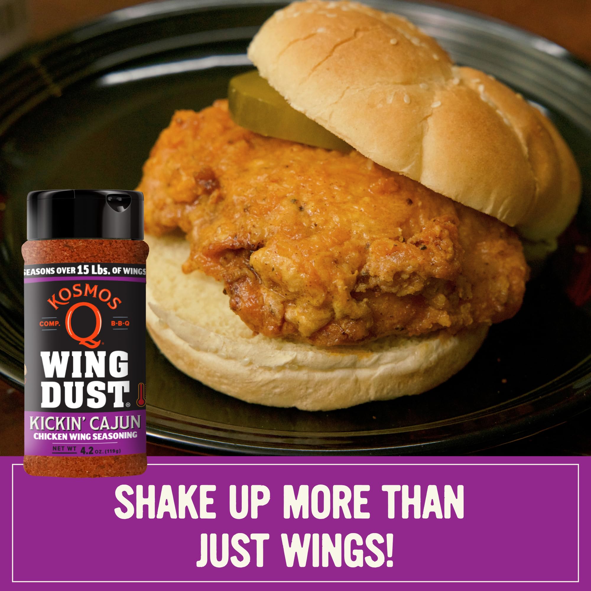 Seafood seasoned with Kosmos Q Kickin’ Cajun Wing Dust for Southern flair.