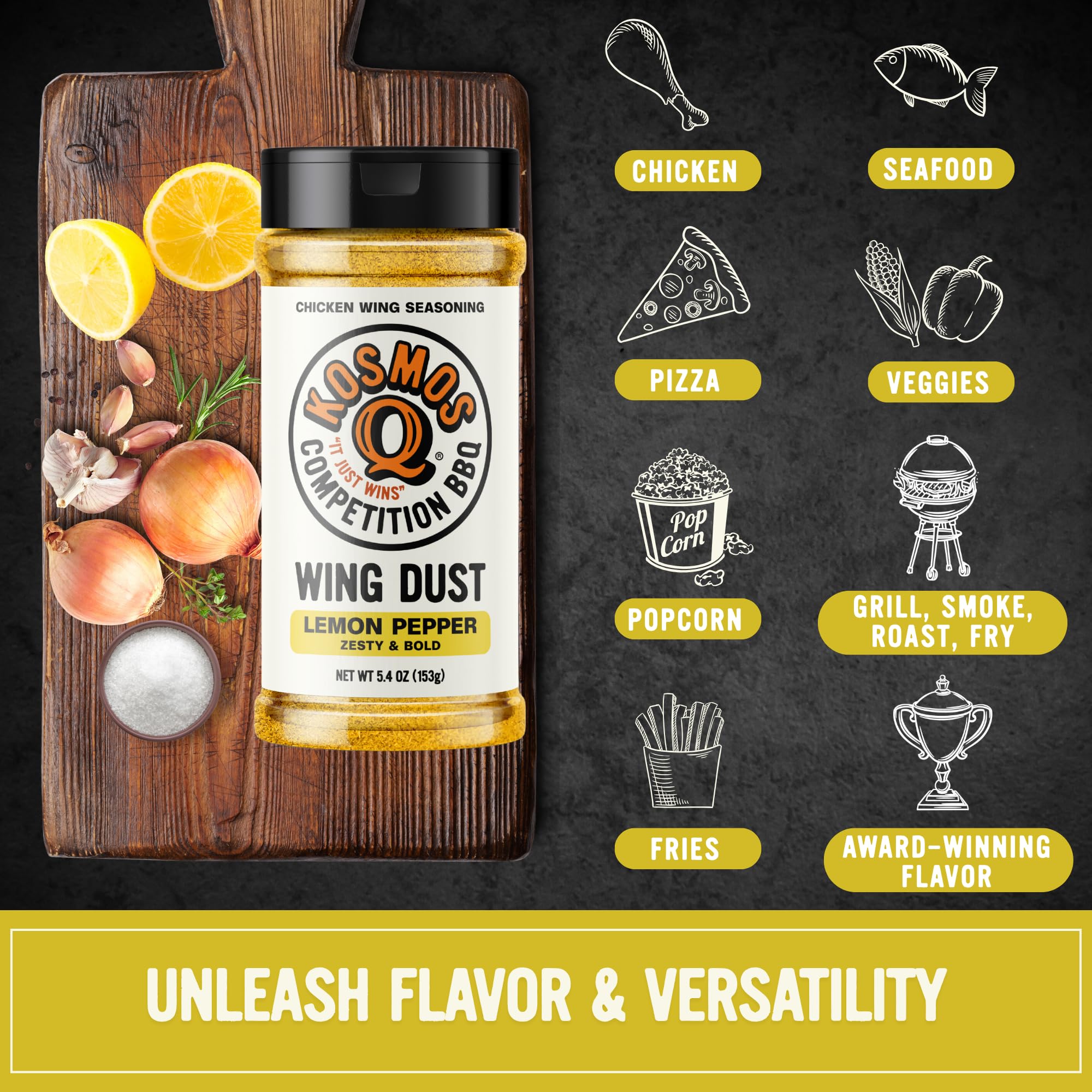 Kosmos Q Lemon Pepper Dust on cauliflower bites for a flavorful veggie option