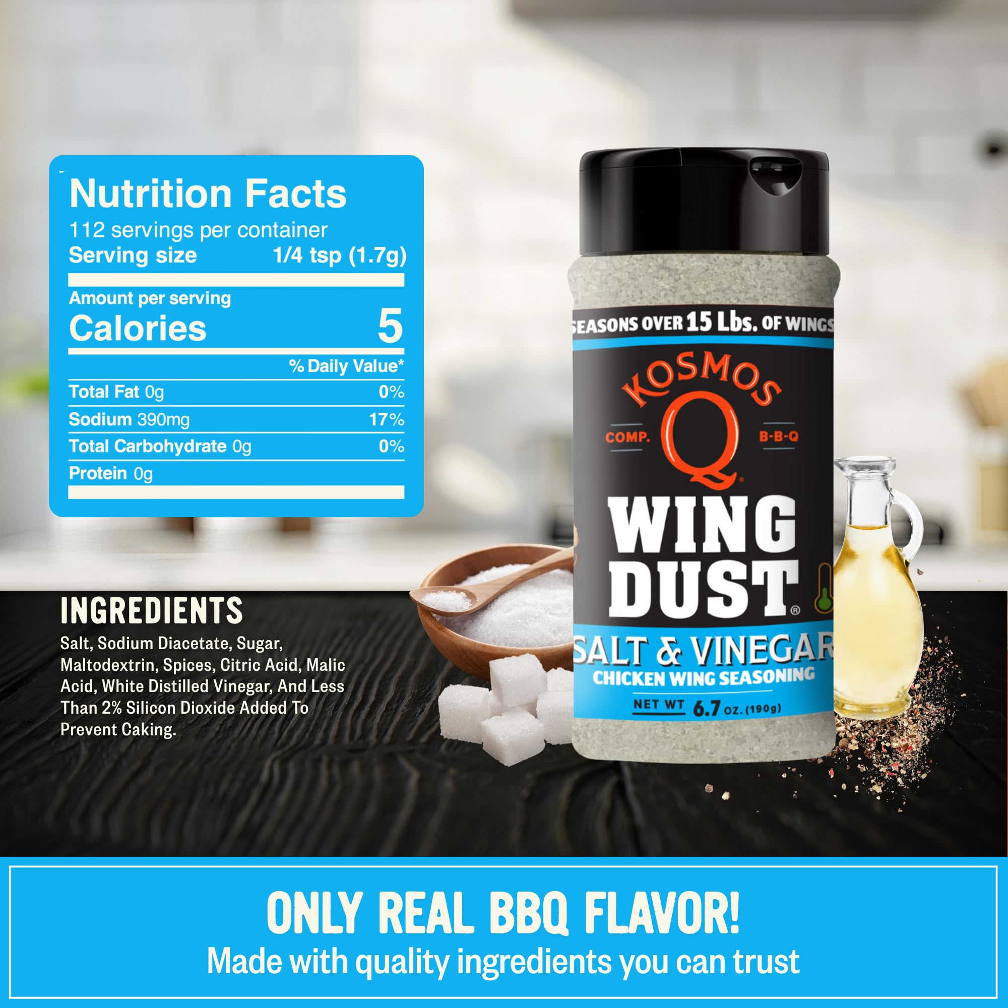 Kosmos Q Salt and Vinegar Wing Dust on wings delivers tangy taste