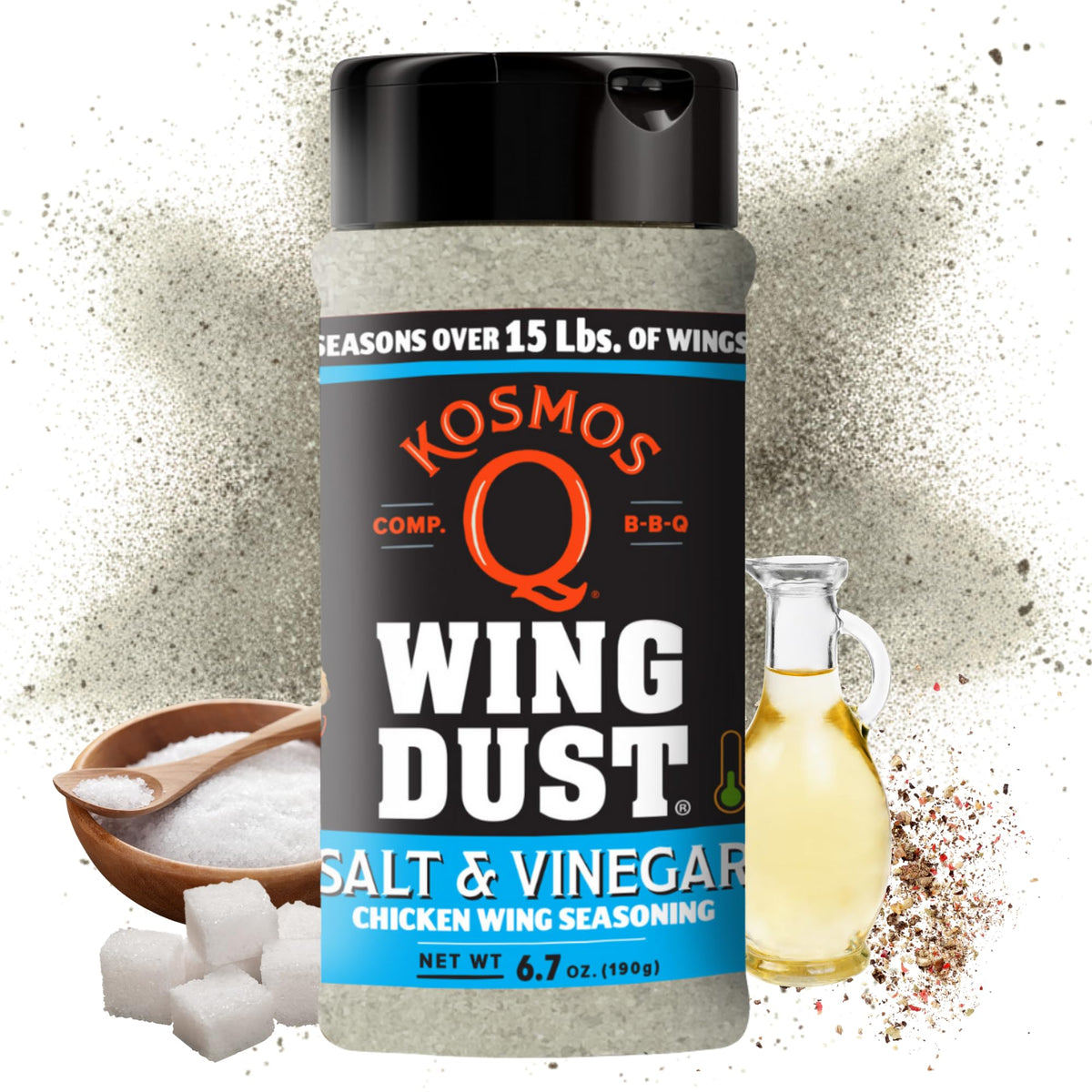 Kosmos Q Salt and Vinegar Wing Dust shaker highlights bold, mess-free flavor for wings and more