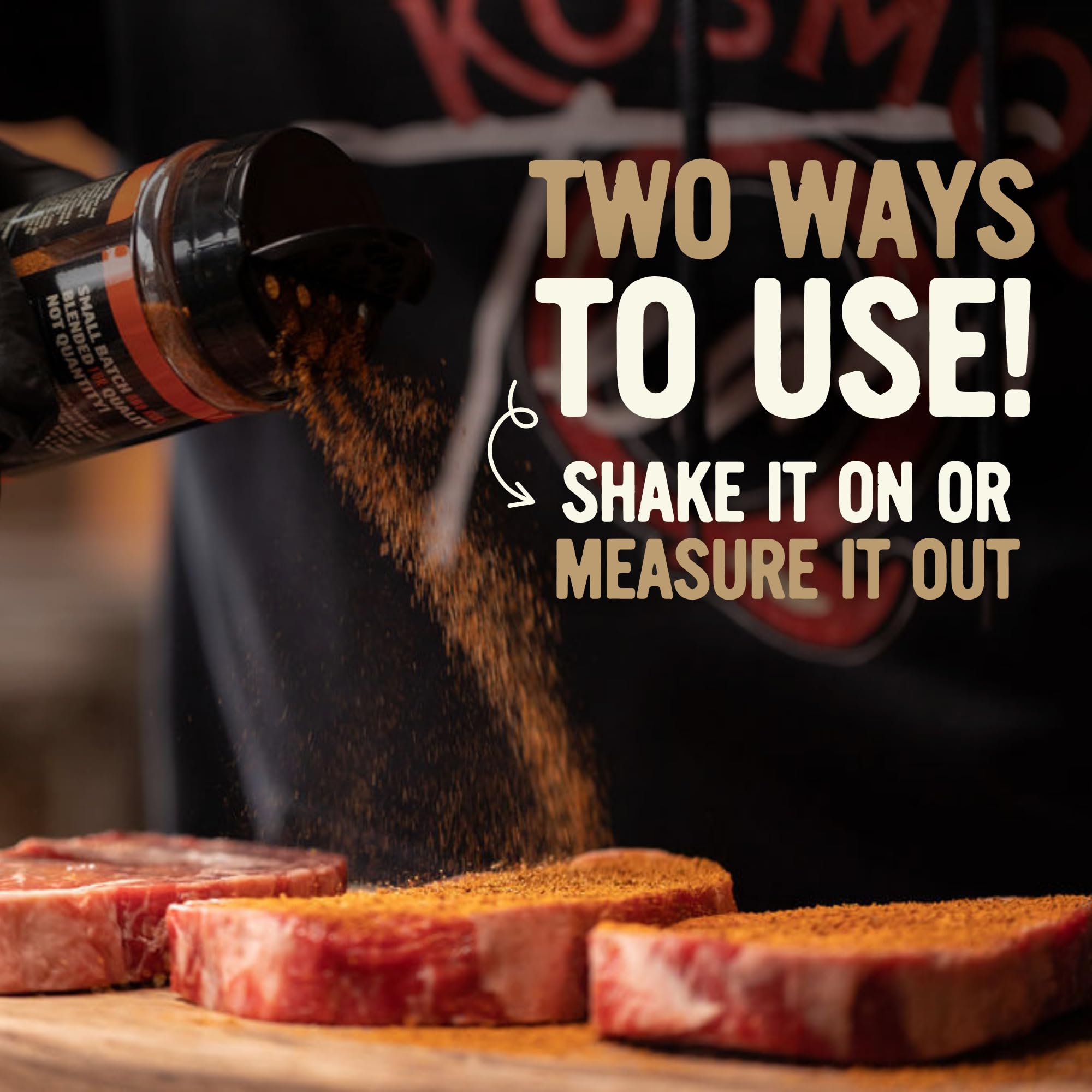Kosmos Q logo on seasoning jar, symbol of trusted Texas BBQ.