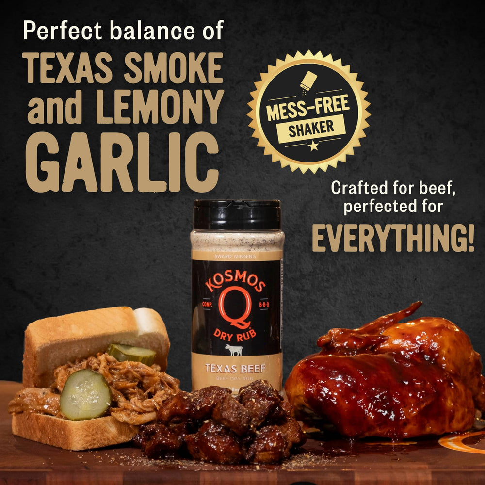 Kosmos Q Texas Beef Rub on steak delivering savory crust and aroma.
