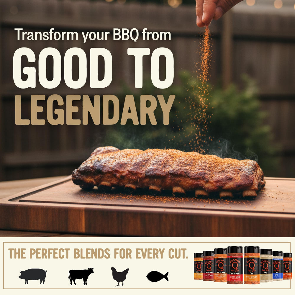 Kosmos Q Texas Beef Rub packaging open for use in cooking.