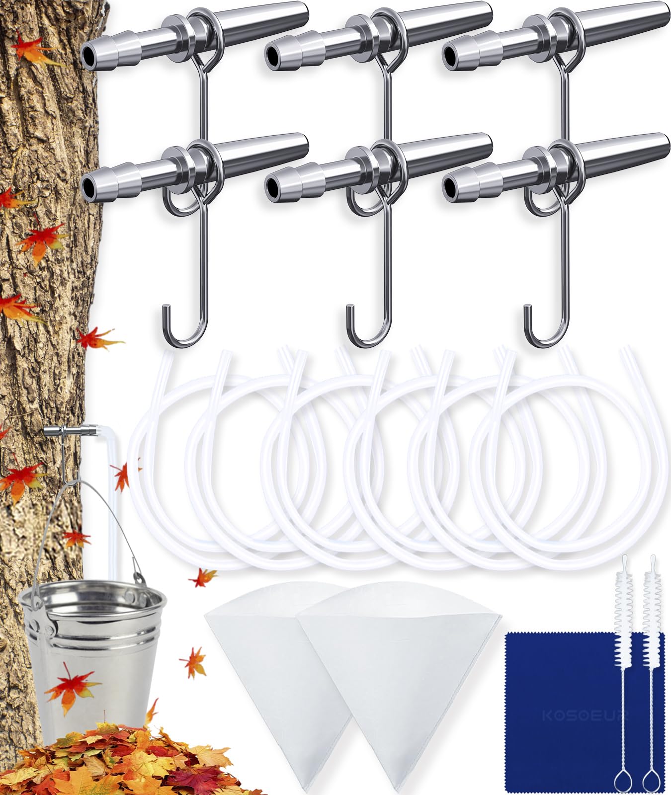 KOSOEUR maple taps installed on a tree for steady sap collection