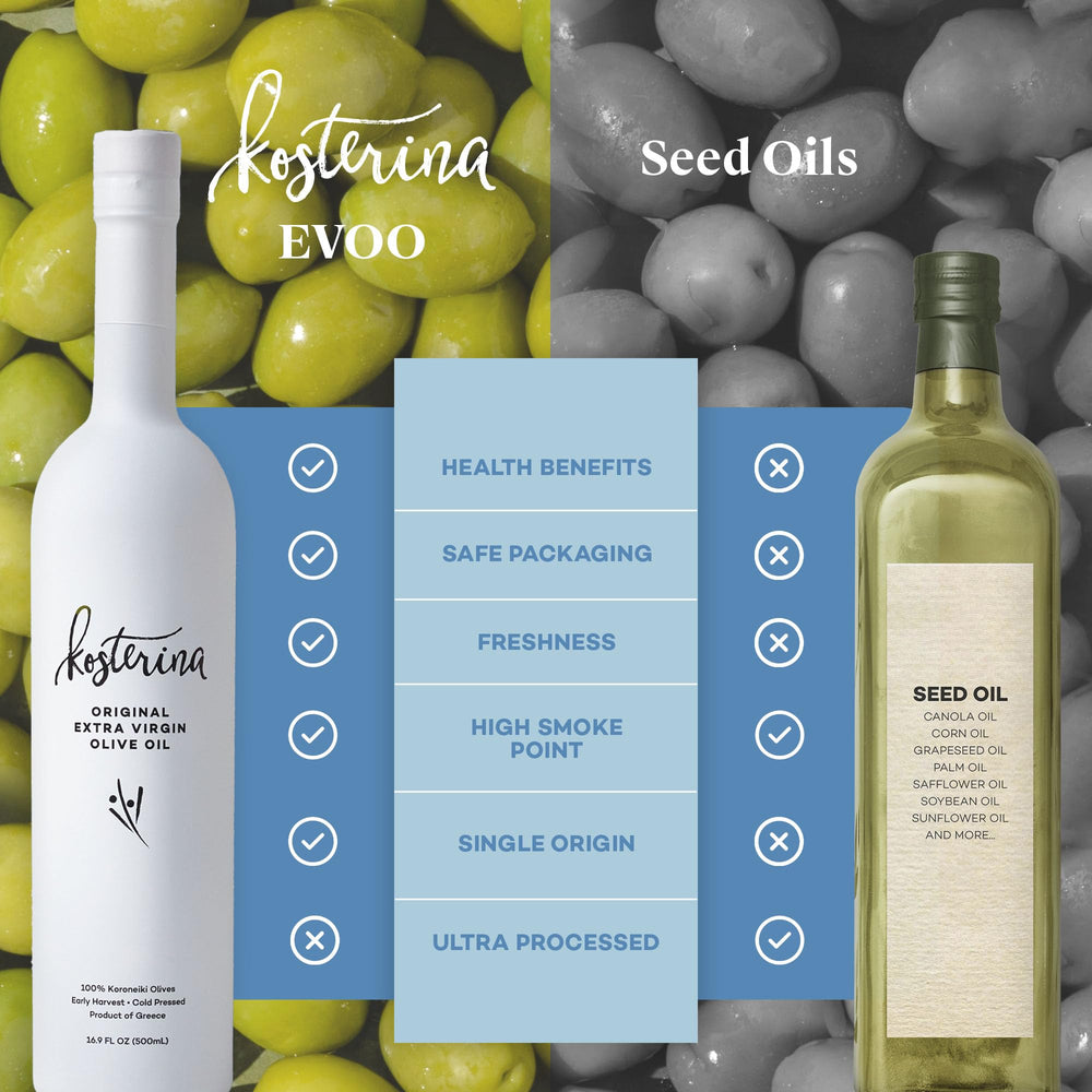 Kosterina Olive Oil cold-press process reveals fresh oil.