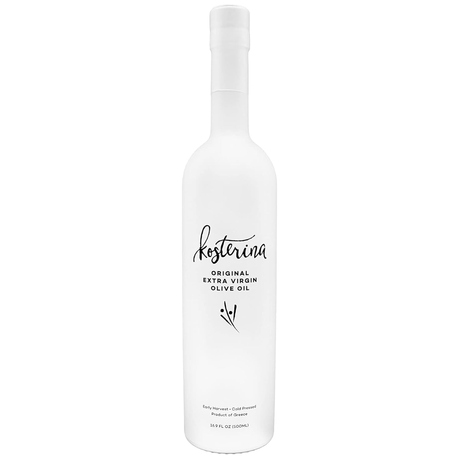Kosterina Original Olive Oil bottle pour showing bold flavor boost for salads and dishes.