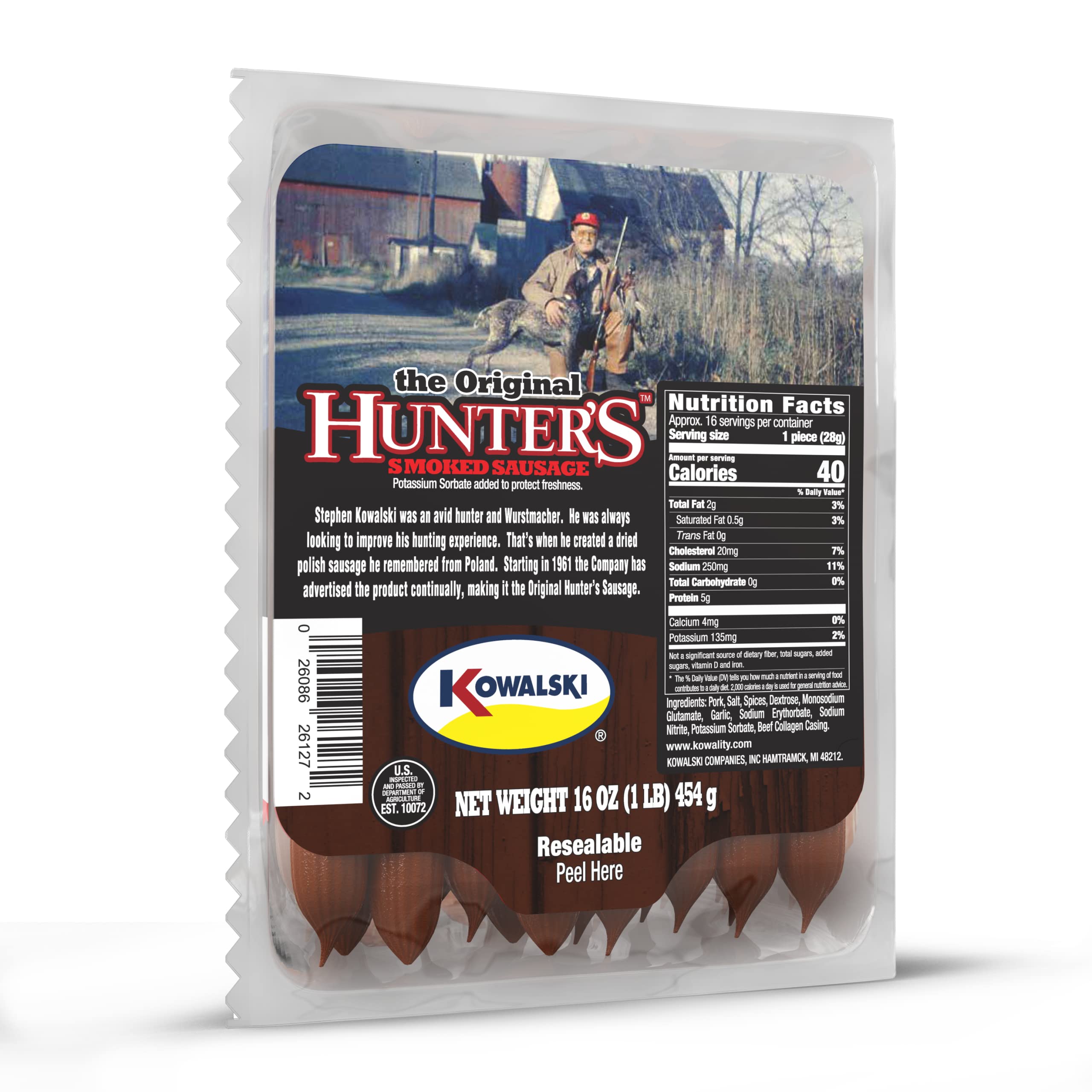 Kowalski Hunter's smoked sausage grilling on a pan with rich aroma