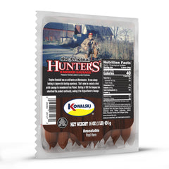 Kowalski Hunter's smoked sausage grilling on a pan with rich aroma