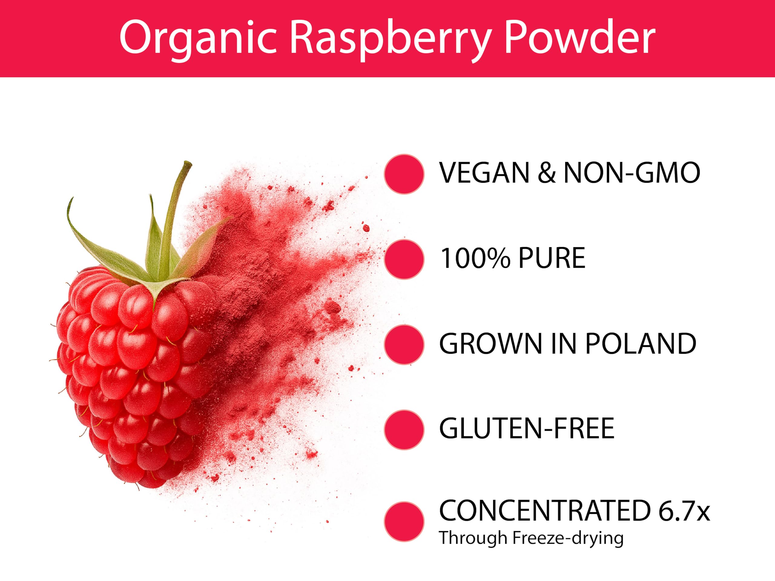 KOYAH bright red raspberry powder close-up highlights vibrant color