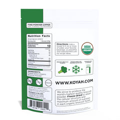 KOYAH freeze-dried broccoli powder close-up ready to mix.