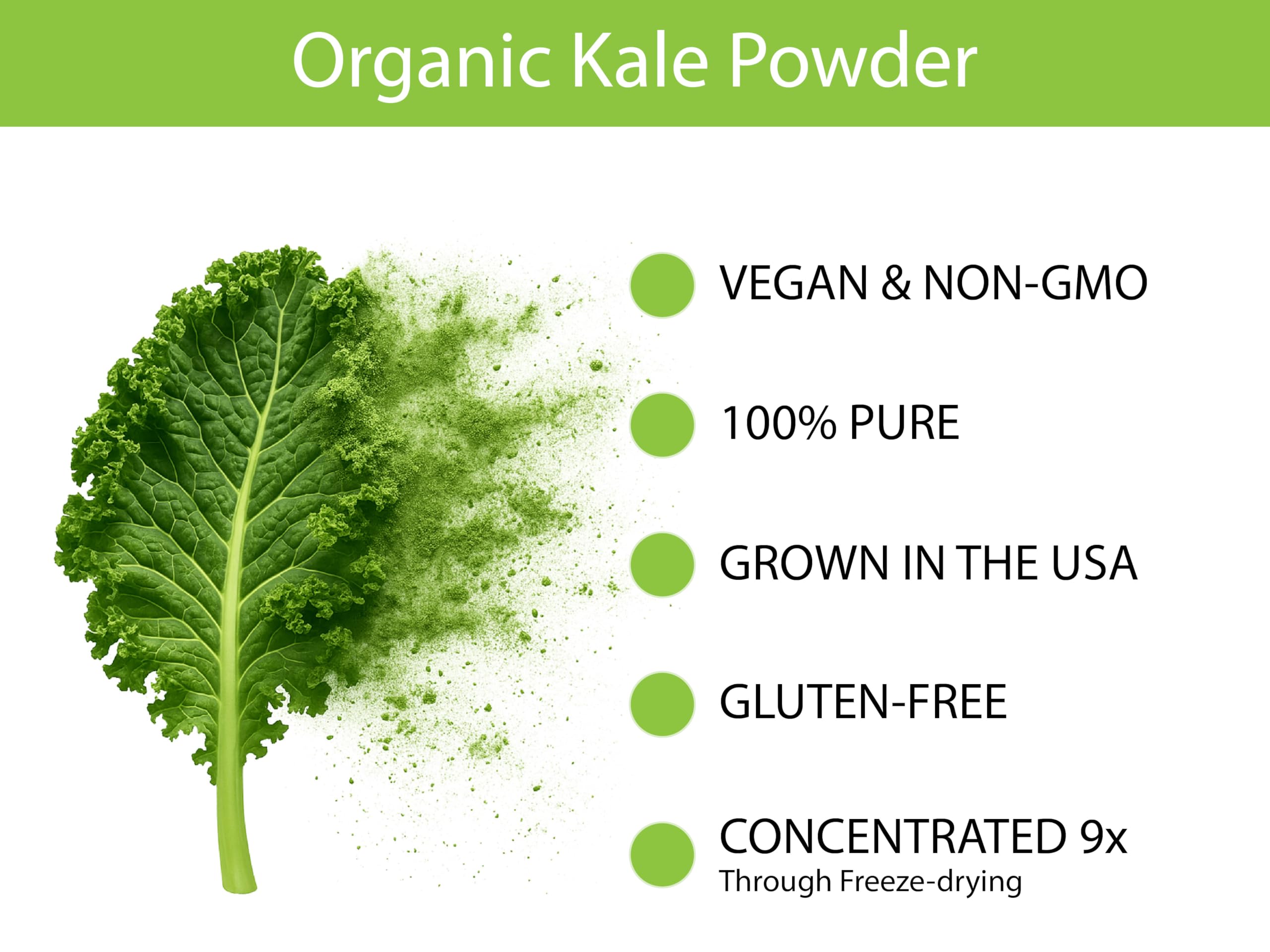 KOYAH Organic USA Kale Powder freeze-dried process image illustrating nutrient preservation.