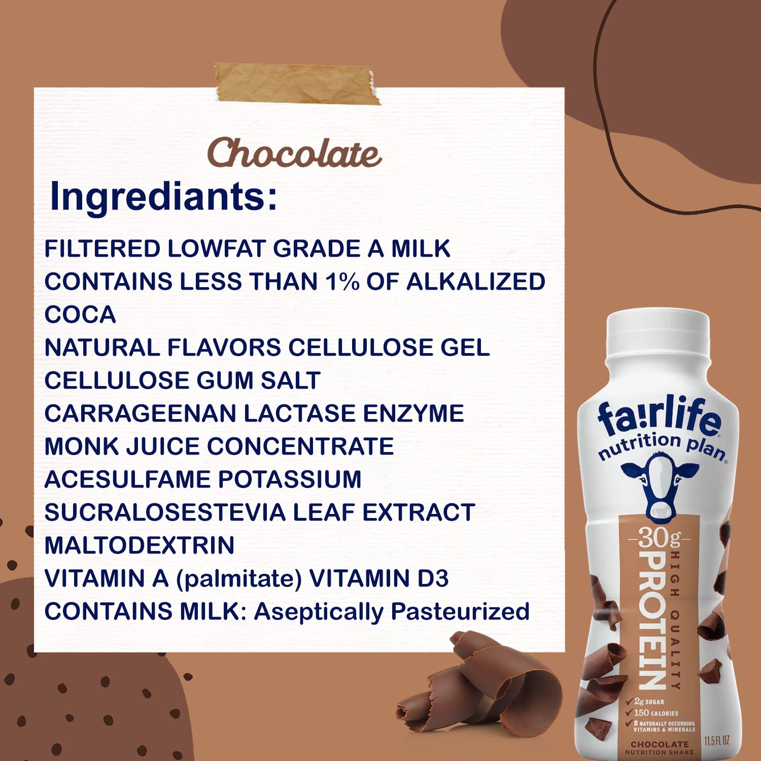 Kozy Home Fairlife label highlights lactose-free formula for dairy-sensitive shoppers.