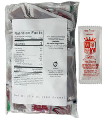 KPAK hot sauce packets in a 6x9 inch polybag for clean storage.