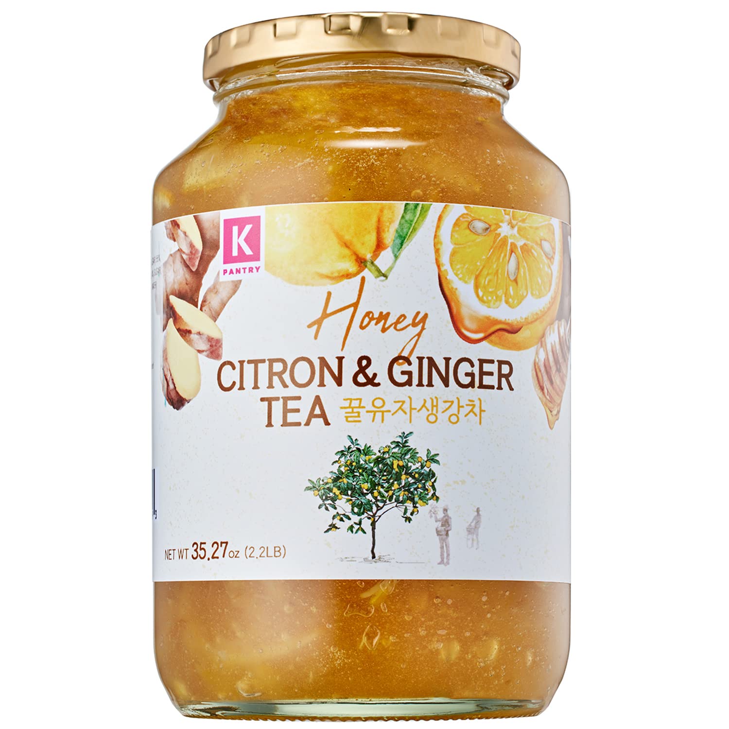 KPANTRY Korean Yuja Tea jar close-up showing real fruit pulp and ginger warmth