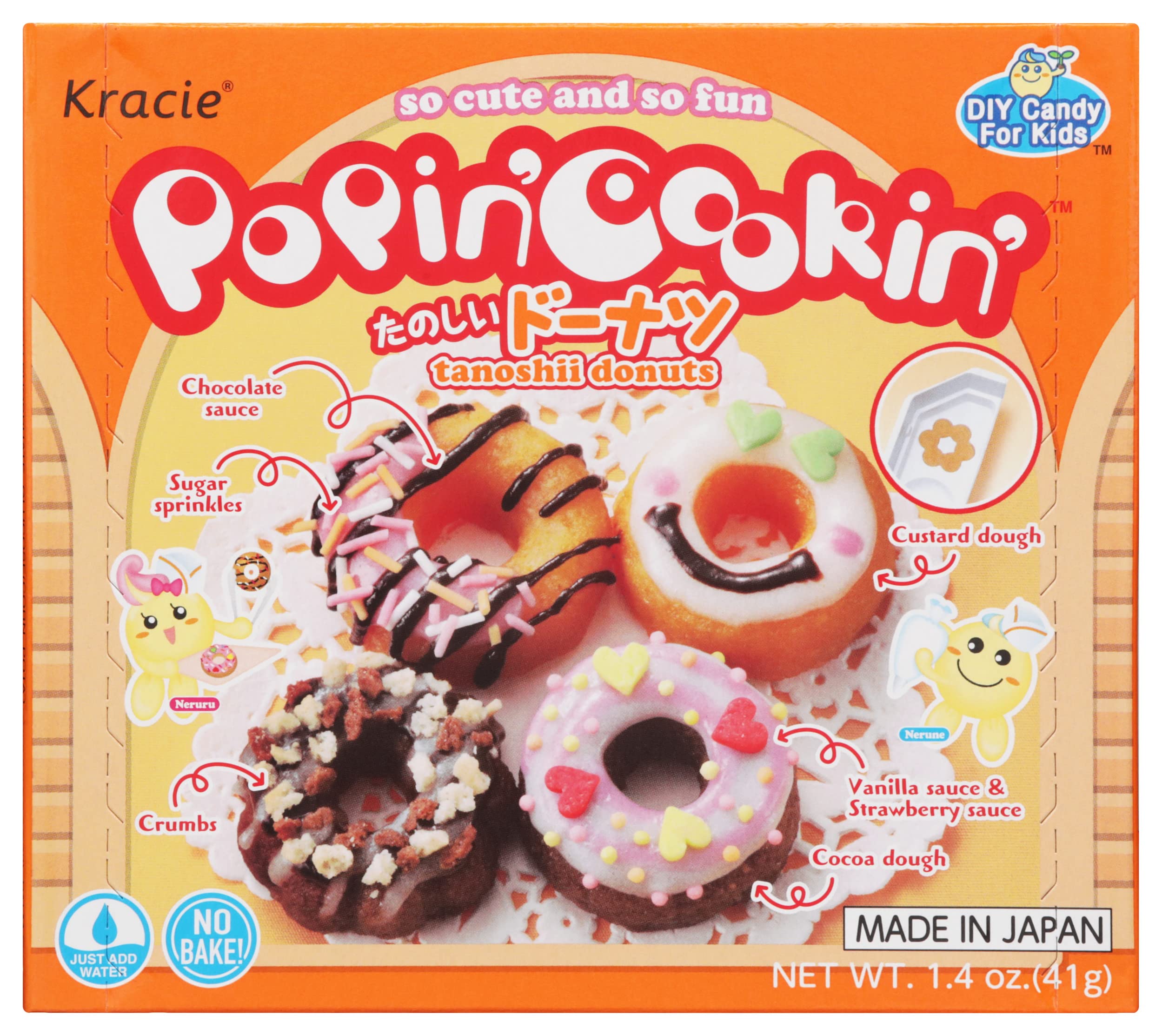 Kracie Popin' Cookin DIY Candy Donuts Kit with donut shapes and vibrant toppings for creative snacking.