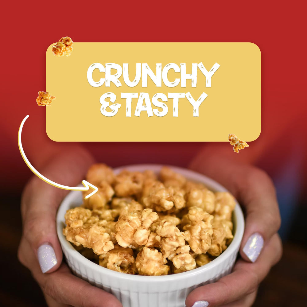 KrackCorn caramel popcorn in a bowl for movie nights.