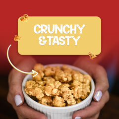 KrackCorn caramel popcorn in a bowl for movie nights.