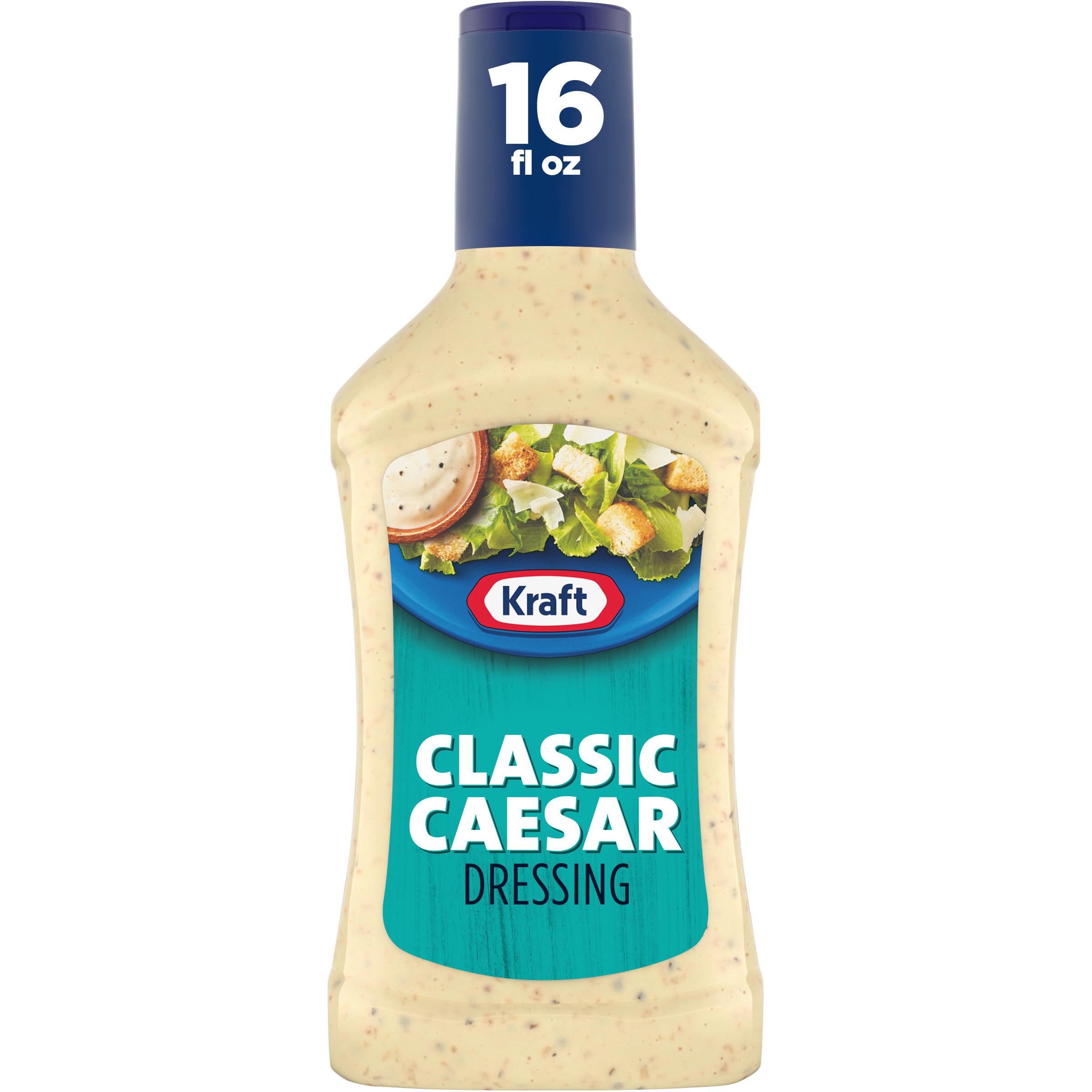 Kraft Caesar dressing bottle front view, convenient for quick weeknight salads.