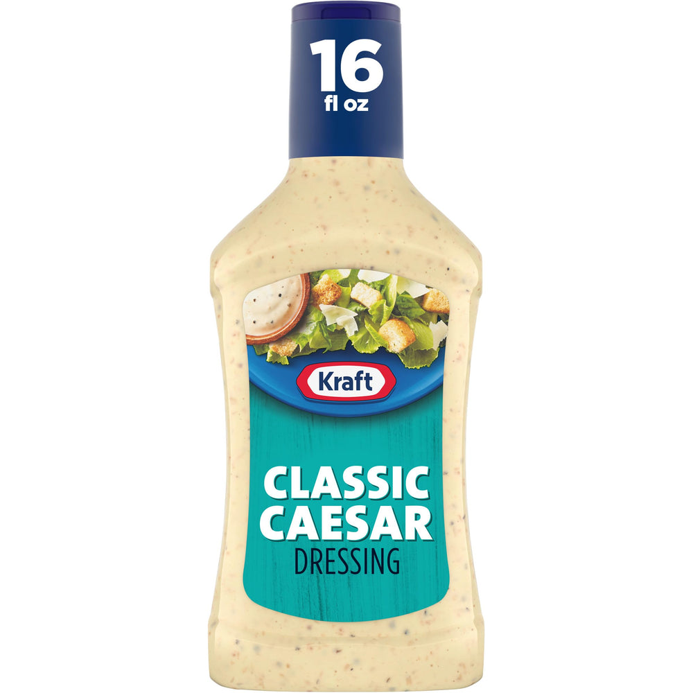 Kraft Caesar dressing bottle front view, convenient for quick weeknight salads.