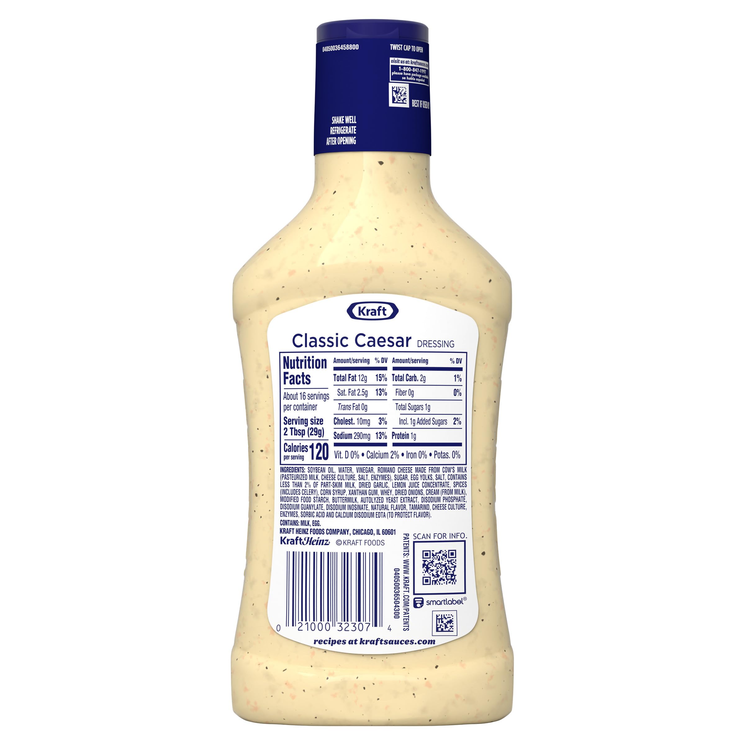 Kraft Caesar dressing clear bottle view shows remaining quantity.
