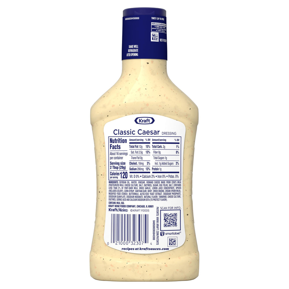 Kraft Caesar dressing clear bottle view shows remaining quantity.