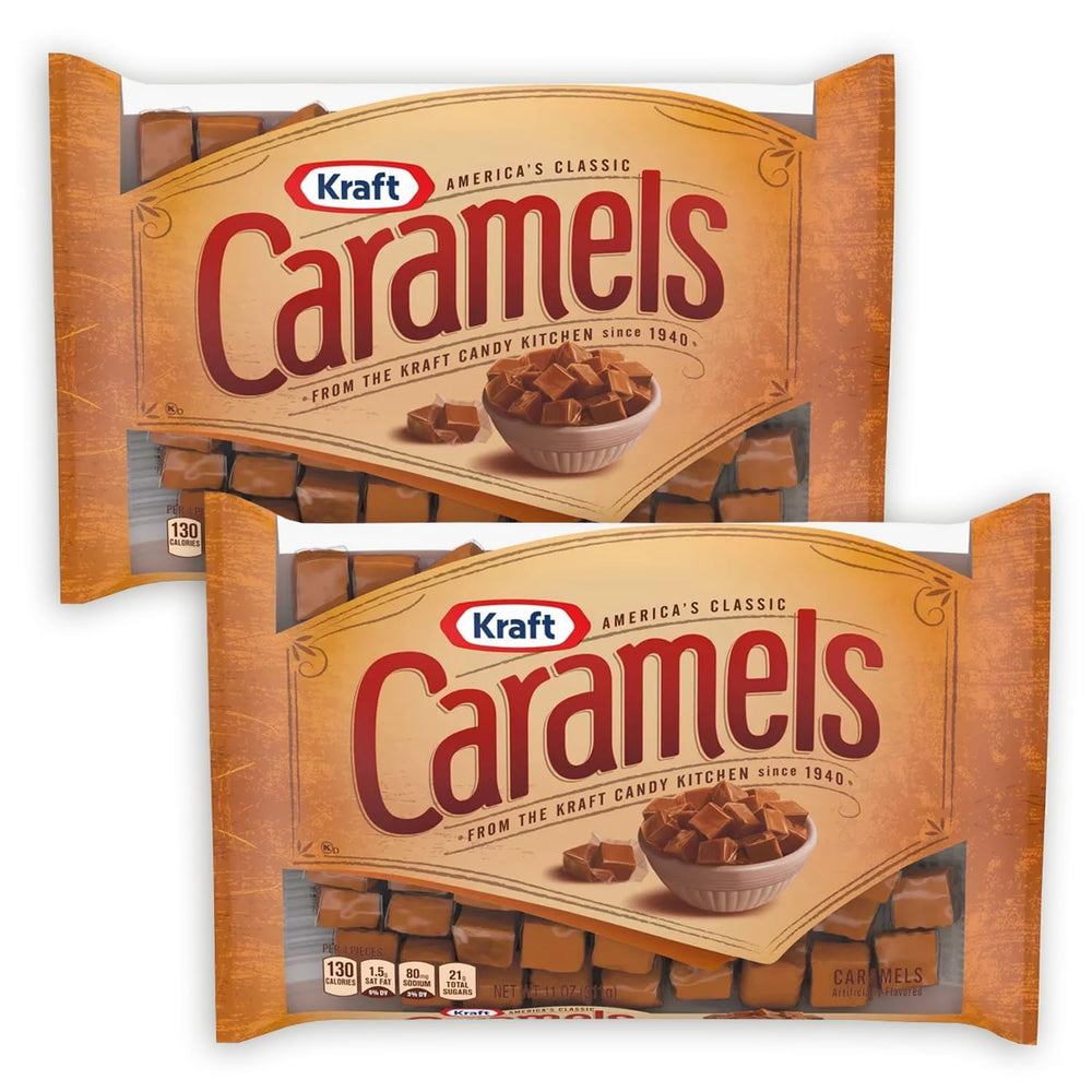 Kraft Caramels two-bag pack for sharing and pantry staples.