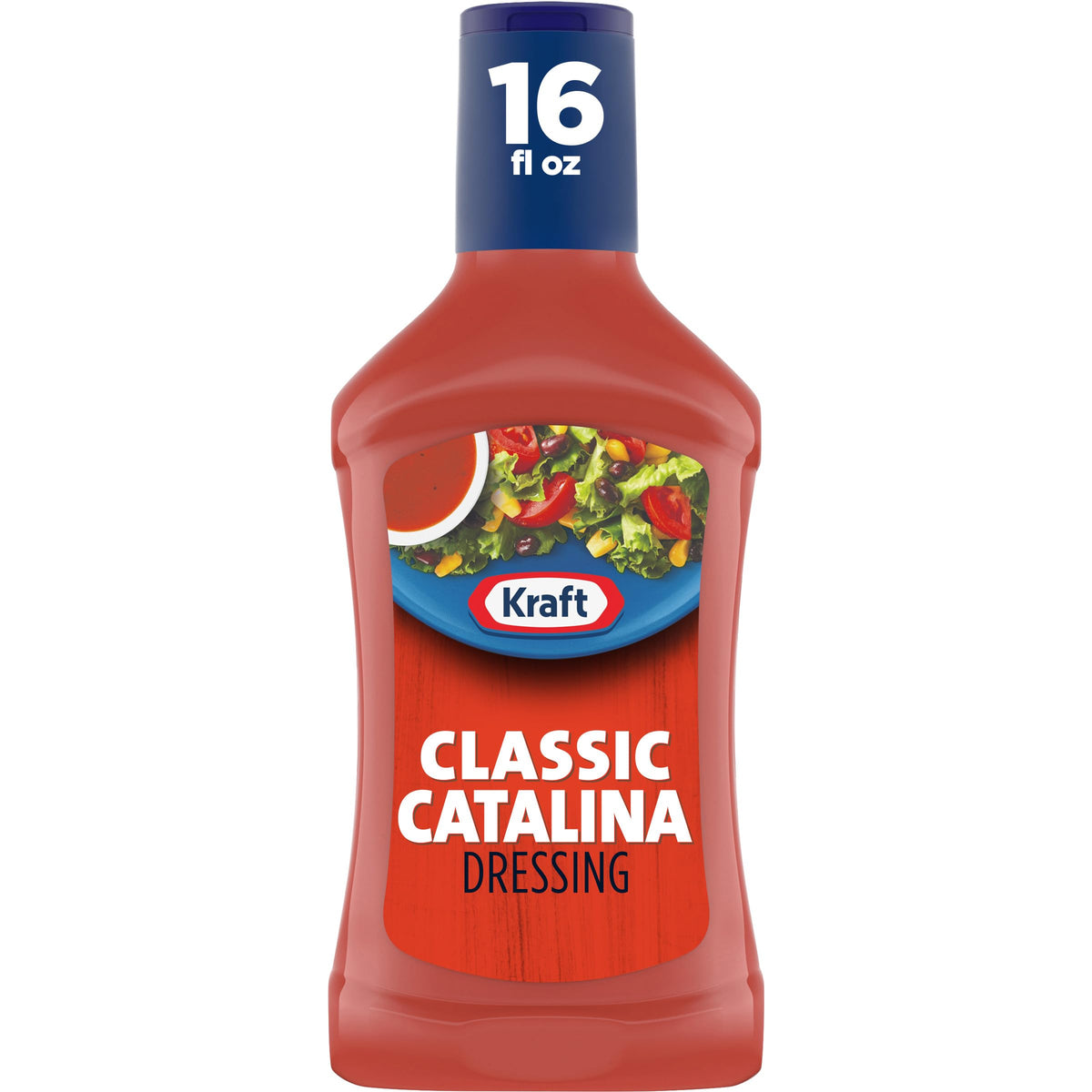 Kraft Classic Catalina Dressing 16oz bottle front view, ideal for zesty salads and sandwiches.